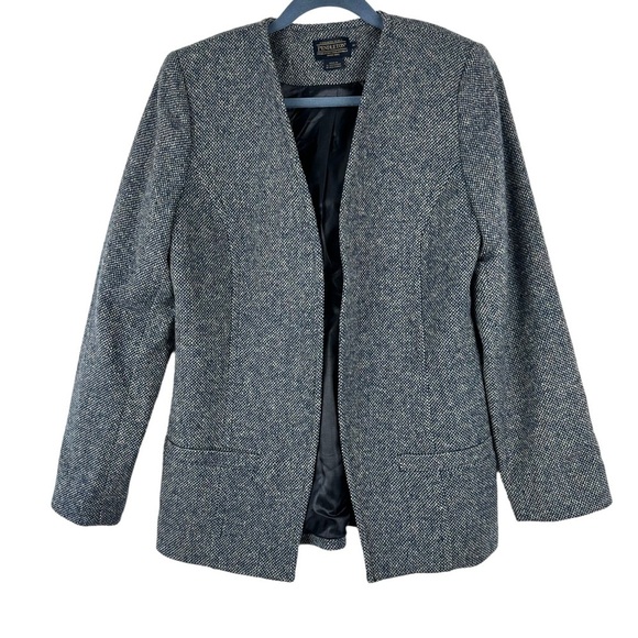 Pendleton Sz S NWT Women's Gray Blue Open Front Long Sleeve Wool Blazer - Picture 1 of 15